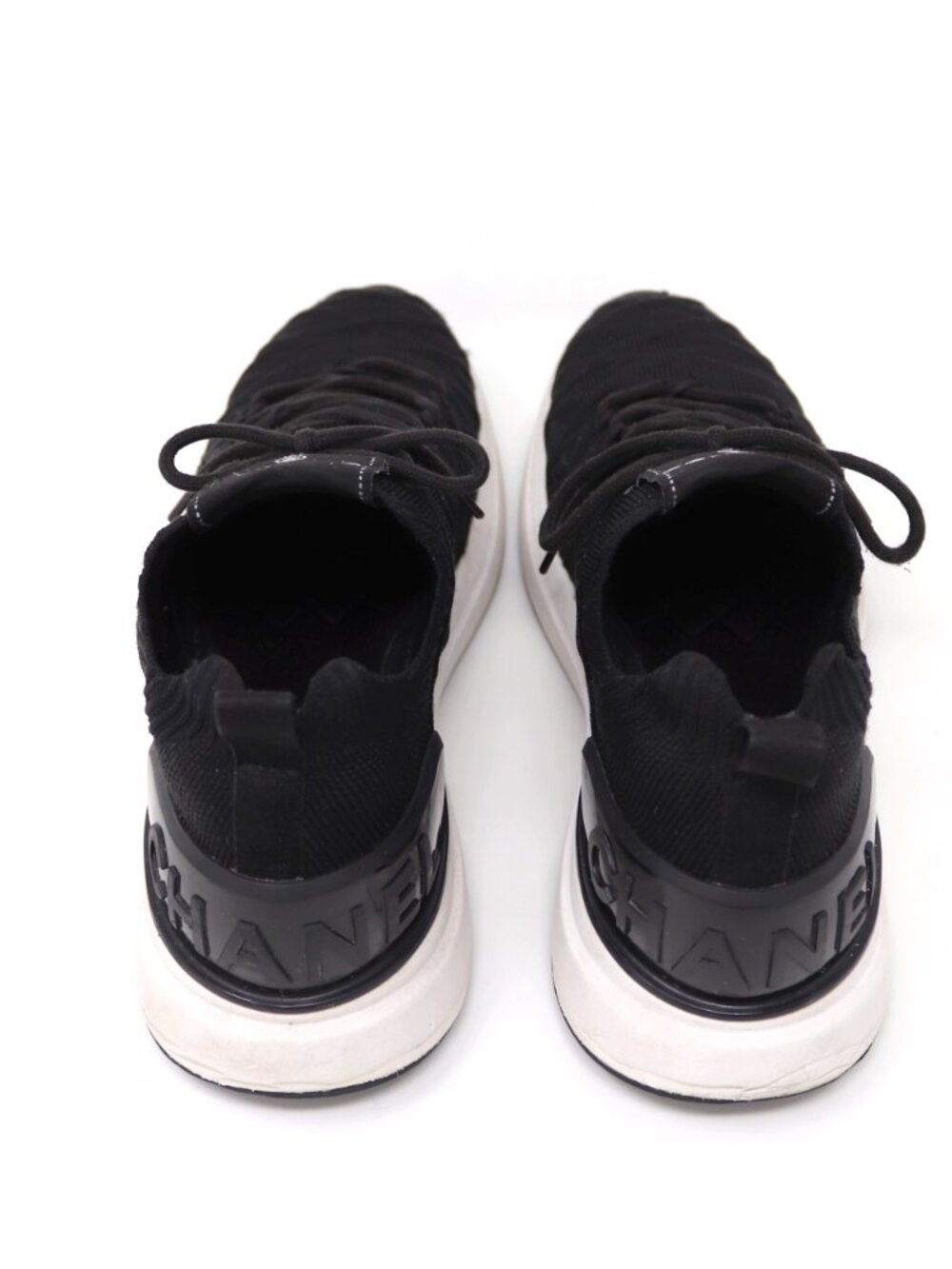 Chanel Tennies 39 Black Fabric Quilted Logo Matelasse Knit Sneakers - Picture 6 of 15